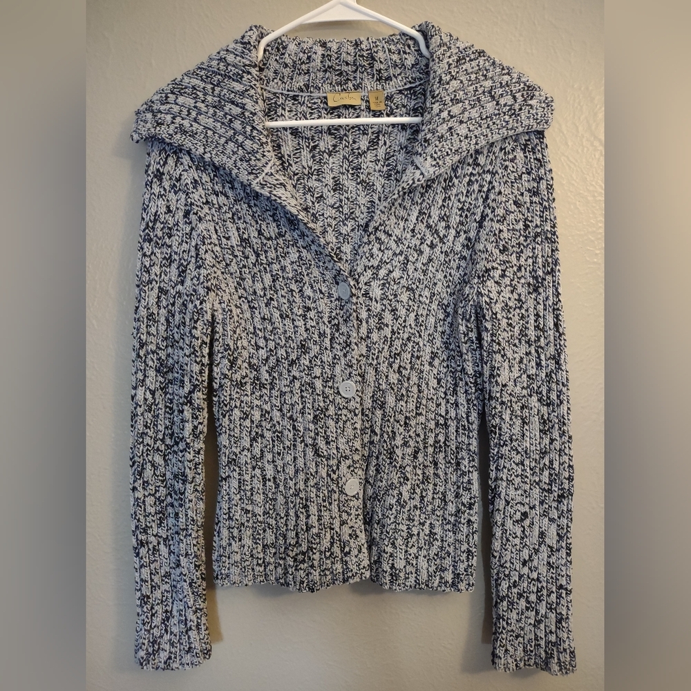 Caslon Women's Flecked Black and White Wide Collar Sweater Size Medium